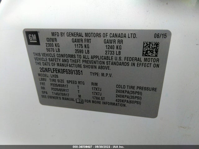 Chevrolet EQUINOX LT 2015 2GNFLFEK0F6391351 Image 9