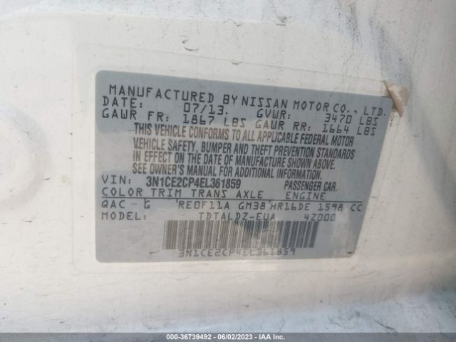 3N1CE2CP4EL361859 Nissan Versa Note Sv