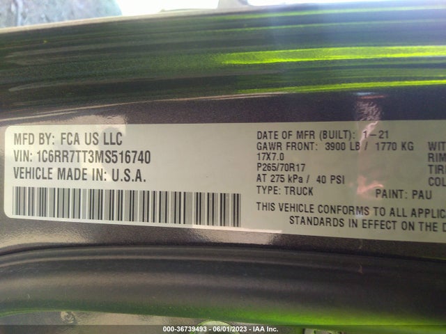 2021 RAM 1500 CLASSIC SLT VIN: 1C6RR7TT3MS516740