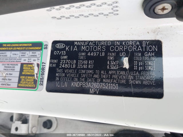 2013 KIA SPORTAGE LX VIN: KNDPB3A26D7521151