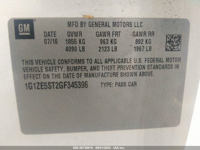 Chevrolet MALIBU LT 2016 1G1ZE5ST2GF345396 Image 9