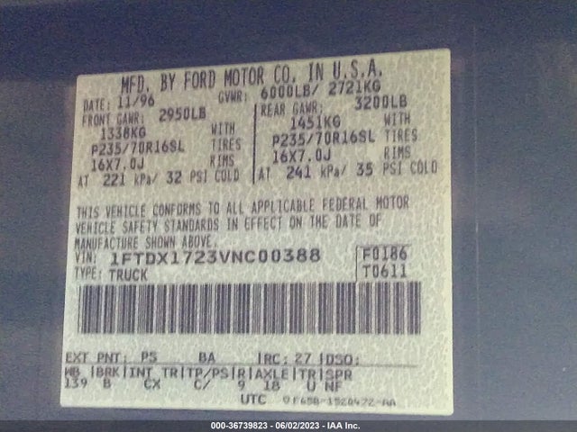 1997 FORD F-150 VIN: 1FTDX1723VNC00388