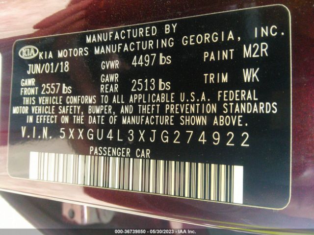 5XXGU4L3XJG274922 KIA OPTIMA EX