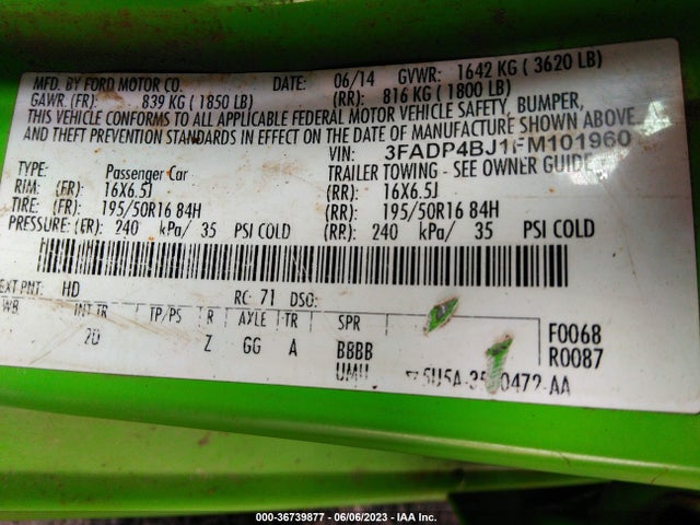 2015 FORD FIESTA SE VIN: 3FADP4BJ1FM101960