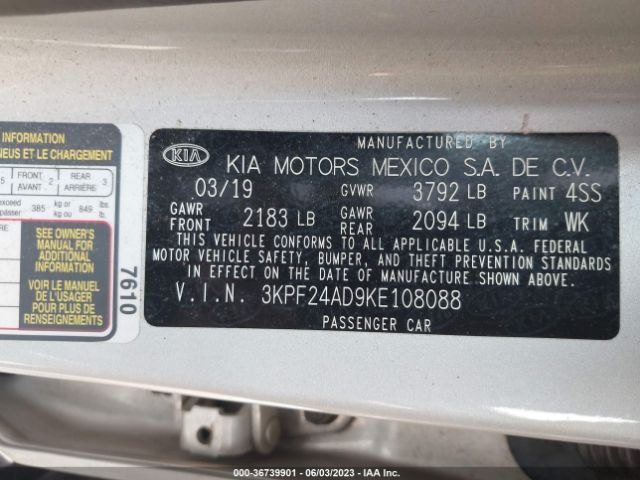 3KPF24AD9KE108088 KIA Forte Lxs