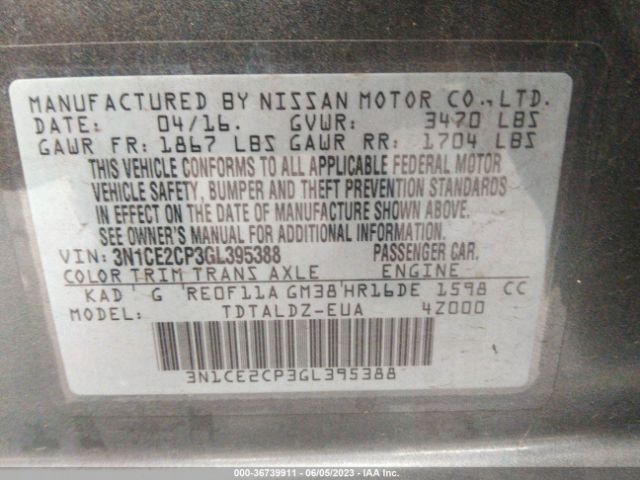 3N1CE2CP3GL395388 Nissan Versa Note Sv