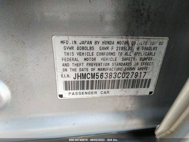 2003 HONDA ACCORD SDN LX VIN: JHMCM56383C027917