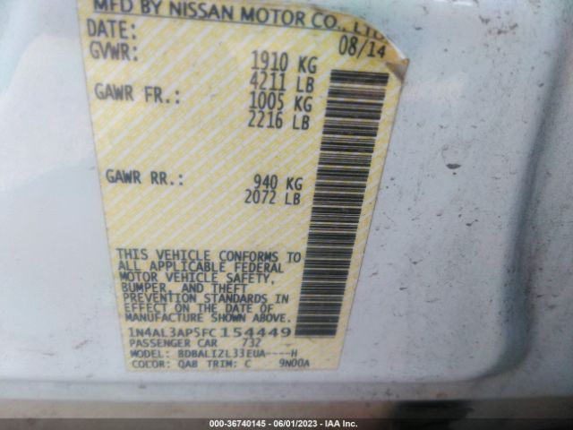 1N4AL3AP5FC154449 Nissan Altima 2.5 Sv