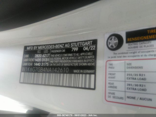 W1K6G7GB4NA142610 Mercedes-Benz S-class S 580