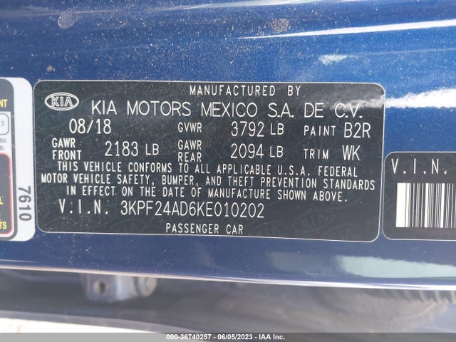 Продажа на аукционе авто 2019 Kia Forte Lxs, vin: 3KPF24AD6KE010202, номер лота: 36740257
