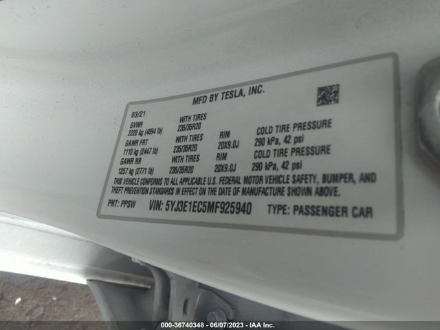 Tesla Model 3 Performance 2021 5YJ3E1EC5MF925940 Image 10