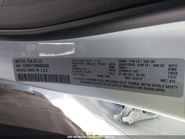 2021 RAM 1500 BIG HORN VIN: 1C6SRFFT4MN653482
