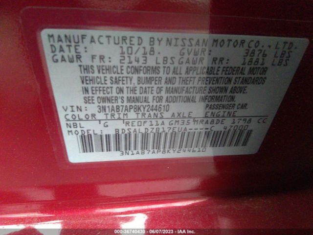 3N1AB7AP8KY244610 Nissan SENTRA SV