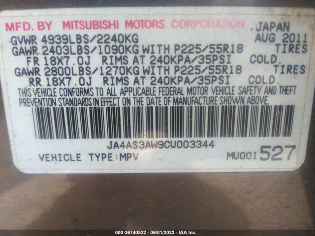 2012 MITSUBISHI OUTLANDER SE VIN: JA4AS3AW9CU003344