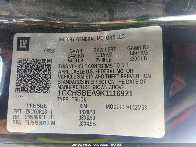 Chevrolet Colorado Wt 2019 1GCHSBEA9K1116921 Image 9