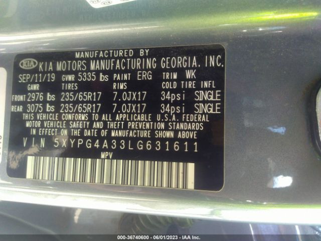 5XYPG4A33LG631611 KIA SORENTO LX