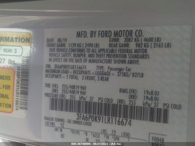 3FA6P0K91LR116674 Ford Fusion Titanium