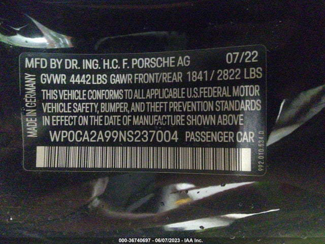 2022 PORSCHE 911 WP0CA2A99NS237004 Photo 8