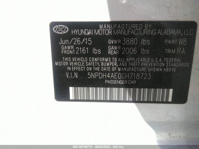 Hyundai ELANTRA SE 2016 5NPDH4AE0GH718723 Image 9