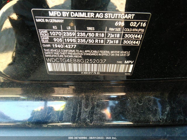 2016 MERCEDES-BENZ GLA GLA 250 VIN: WDCTG4EB8GJ252037