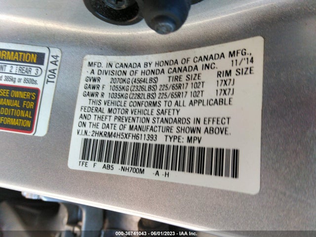 Honda CR-V EX 2015 2HKRM4H5XFH611393 Image 9