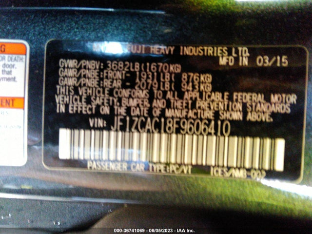 2015 SUBARU BRZ LIMITED VIN: JF1ZCAC18F9606410