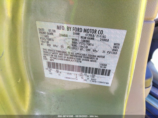 2009 FORD ESCAPE HYBRID VIN: 1FMCU49349KA17578