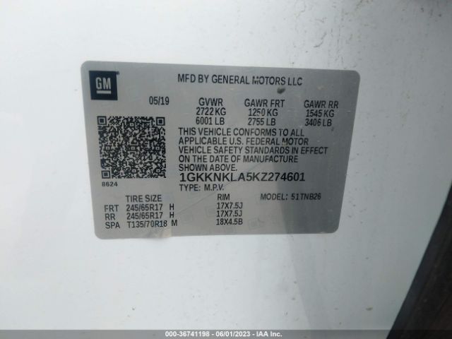 1GKKNKLA5KZ274601 GMC ACADIA SLE