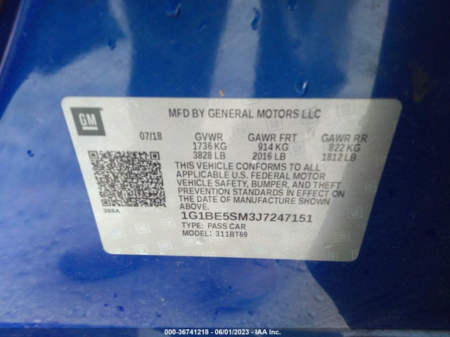 Chevrolet CRUZE LT 2018 1G1BE5SM3J7247151 Image 9