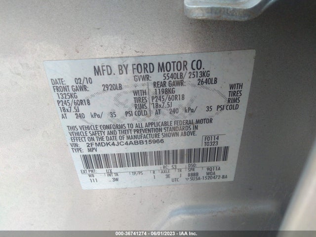 2010 FORD EDGE SEL VIN: 2FMDK4JC4ABB15966