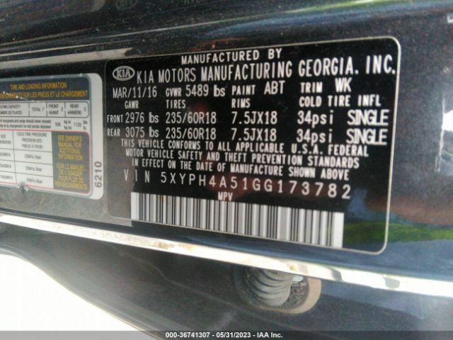 5XYPH4A51GG173782 KIA SORENTO EX