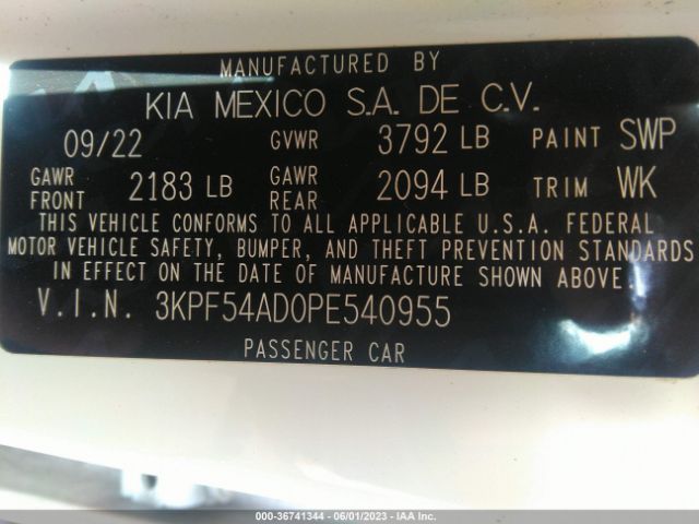 3KPF54AD0PE540955 KIA Forte Gt-line