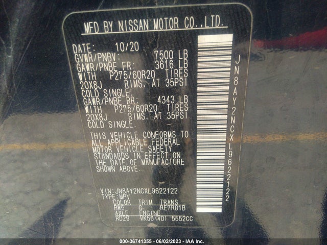 Nissan Armada Sl 2020 JN8AY2NCXL9622122 Image 10