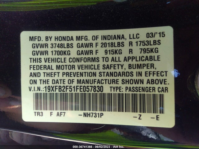 Honda Civic Sedan Lx 2015 19XFB2F51FE057830 Image 9