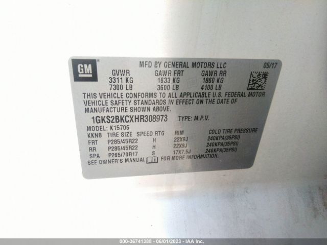 1GKS2BKCXHR308973 GMC YUKON SLT