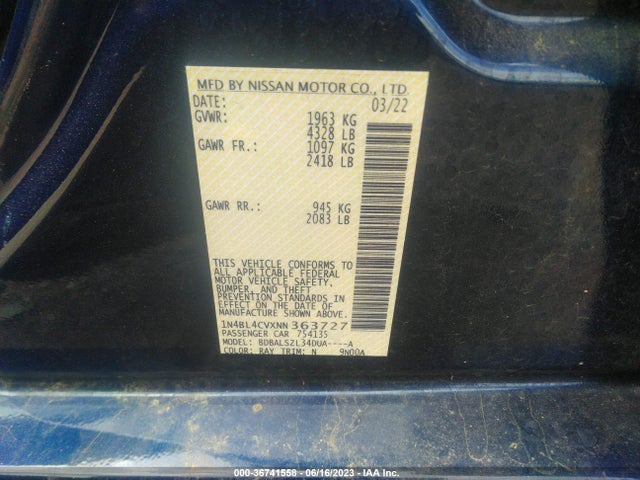 Nissan Altima 2.5 Sr 2022 1N4BL4CVXNN363727 Image 15