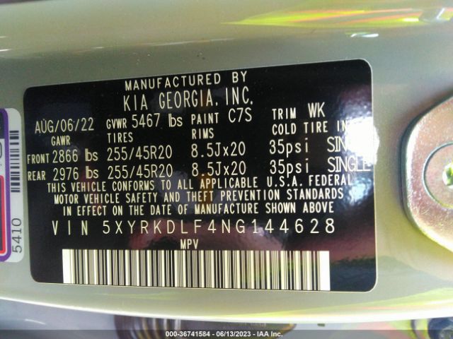 5XYRKDLF4NG144628 KIA SORENTO SX