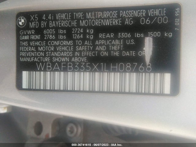 2001 BMW X5 4.4I VIN: WBAFB335X1LH08768
