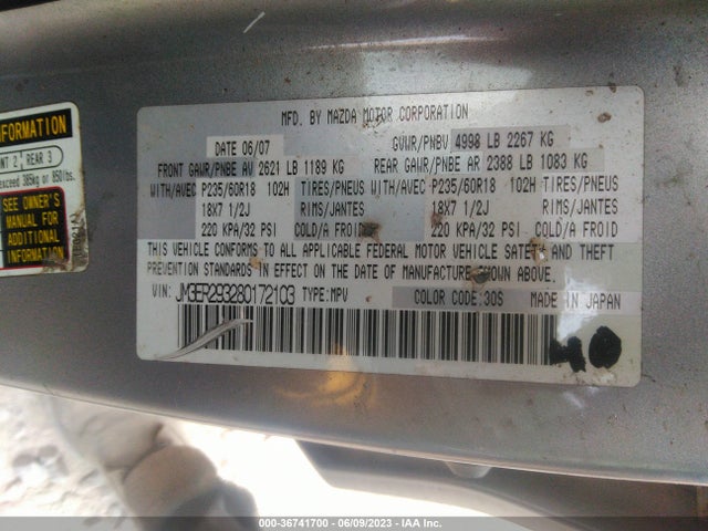 2008 MAZDA CX-7 TOURING VIN: JM3ER293280172103