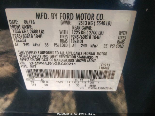 2FMPK4J91GBC00211 Ford EDGE SEL
