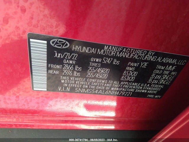 2022 HYUNDAI SANTA FE CALLIGRAPHY VIN: 5NMS54AL6NH479221