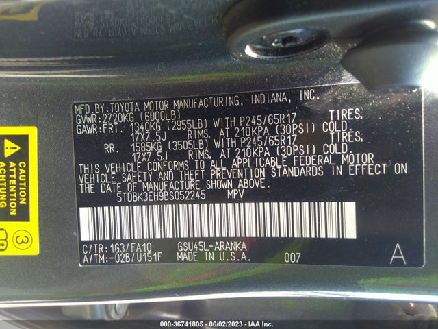 2011 TOYOTA HIGHLANDER BASE/SE VIN: 5TDBK3EH9BS052245