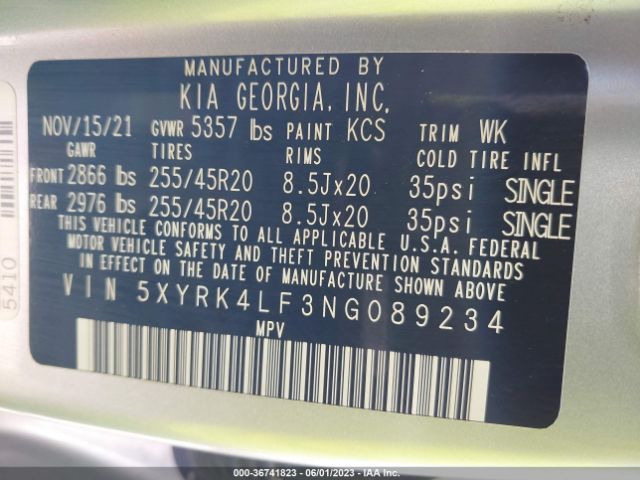 5XYRK4LF3NG089234 KIA SORENTO SX
