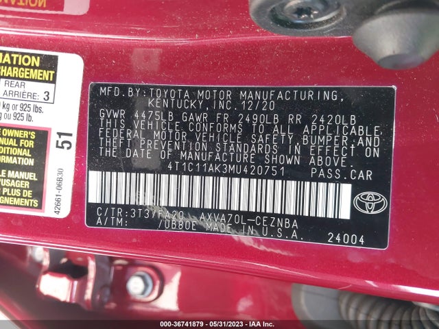 Toyota CAMRY LE 2021 4T1C11AK3MU420751 Image 10