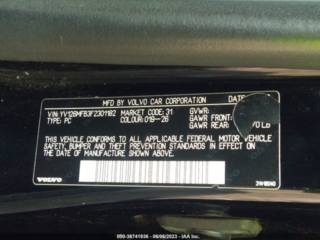 2015 VOLVO S60 T5 DRIVE-E PREMIER VIN: YV126MFB3F2301182