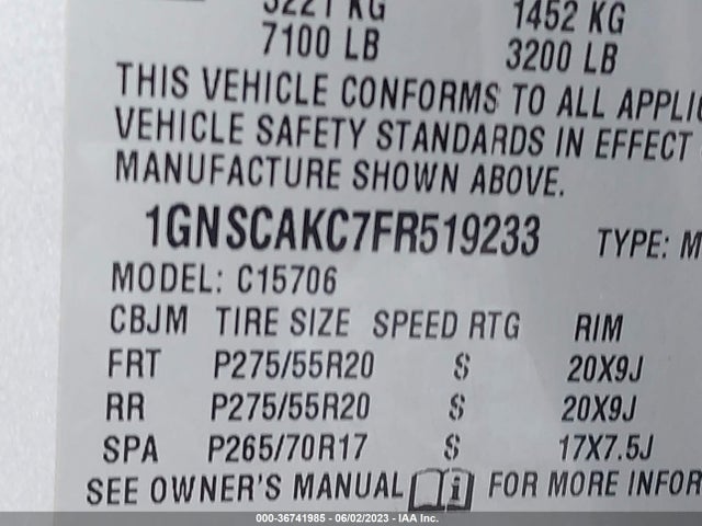Chevrolet Tahoe Ls 2015 1GNSCAKC7FR519233 Image 9