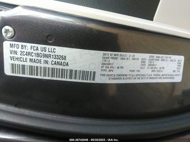 2C4RC1BG9NR133268 Chrysler Pacifica Touring L