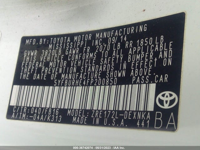 Toyota COROLLA LE 2015 5YFBURHE4FP200850 Image 10