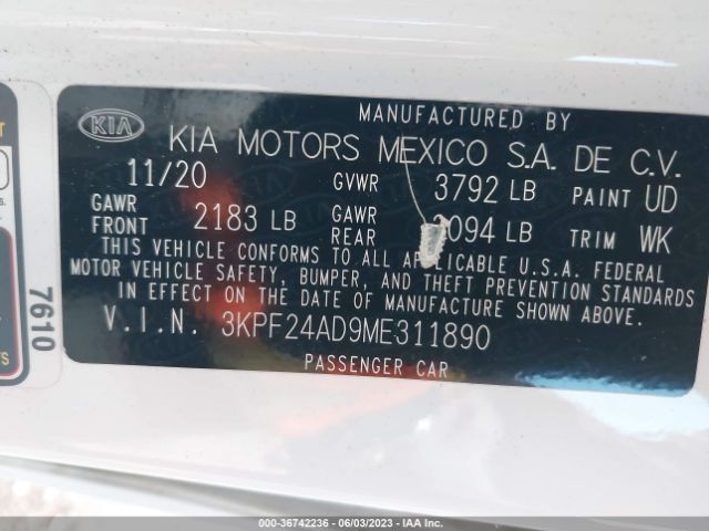 3KPF24AD9ME311890 KIA Forte Lxs