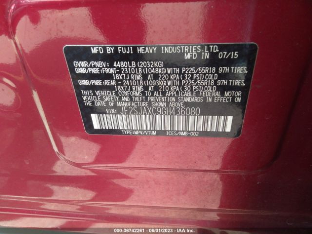 JF2SJAXC9GH436080 Subaru Forester 2.5i Touring